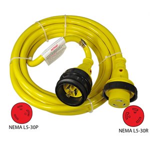 SHORE POWER EXTENSION CORD w / LED YELLOW / 30A - 50'