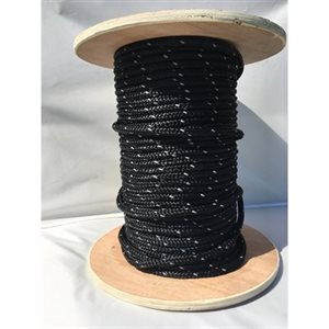 DOUBLE BRAIDED NYLON ROPE 5 / 16" BLACK with reflective strip