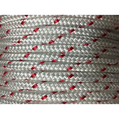 DOUBLE BRAIDED POLYESTER ROPE 3 / 8" WHITE / RED TRACE