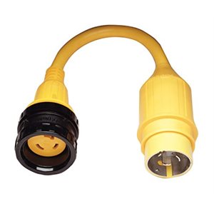 Pigtail Adapter with a 30A 125V Locking w / Sealing Collar System Female Connector and a 50A 125V Locking Male Plug