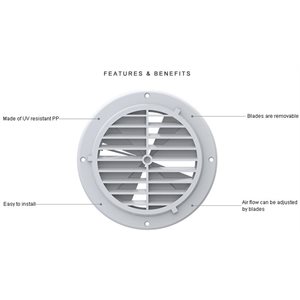 VENT COVER WITH BLADE, WHITE, 6.5''