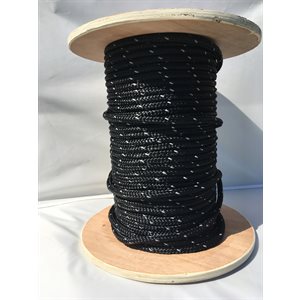 DOUBLE BRAIDED NYLON ROPE 3 / 8" BLACK with reflective strip